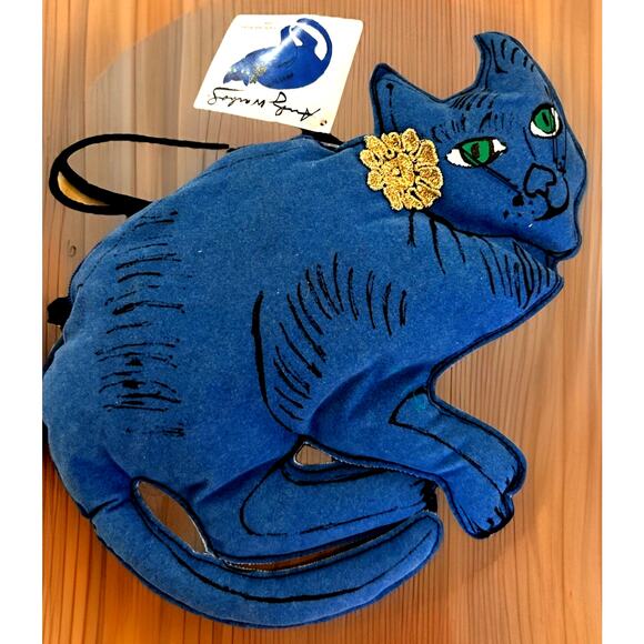VTG Andy Warhol Blue Cat Pop Art Purse Bag Artsy 80s Retro Hipster Kitty Y2K 00s - Picture 1 of 16